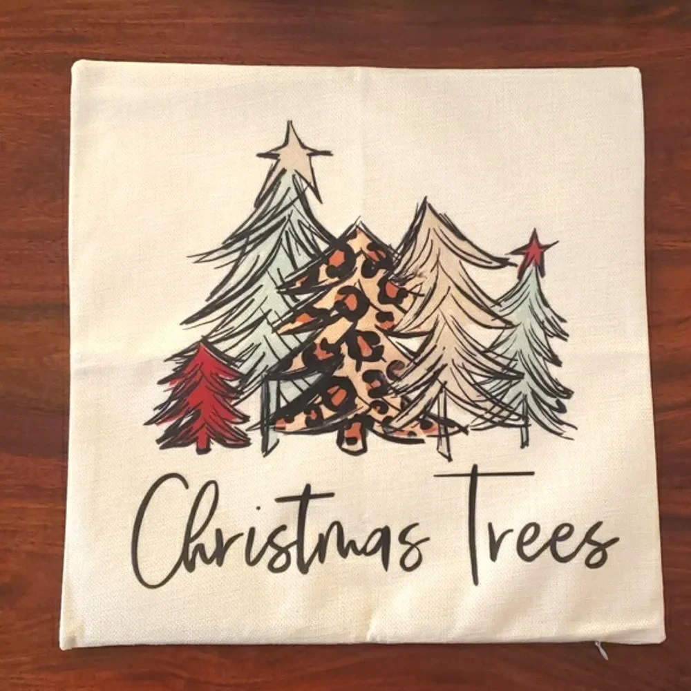 Christmas Pillow Cover Animal Print Christmas Trees • Linen Look • 18x18 • NWOT